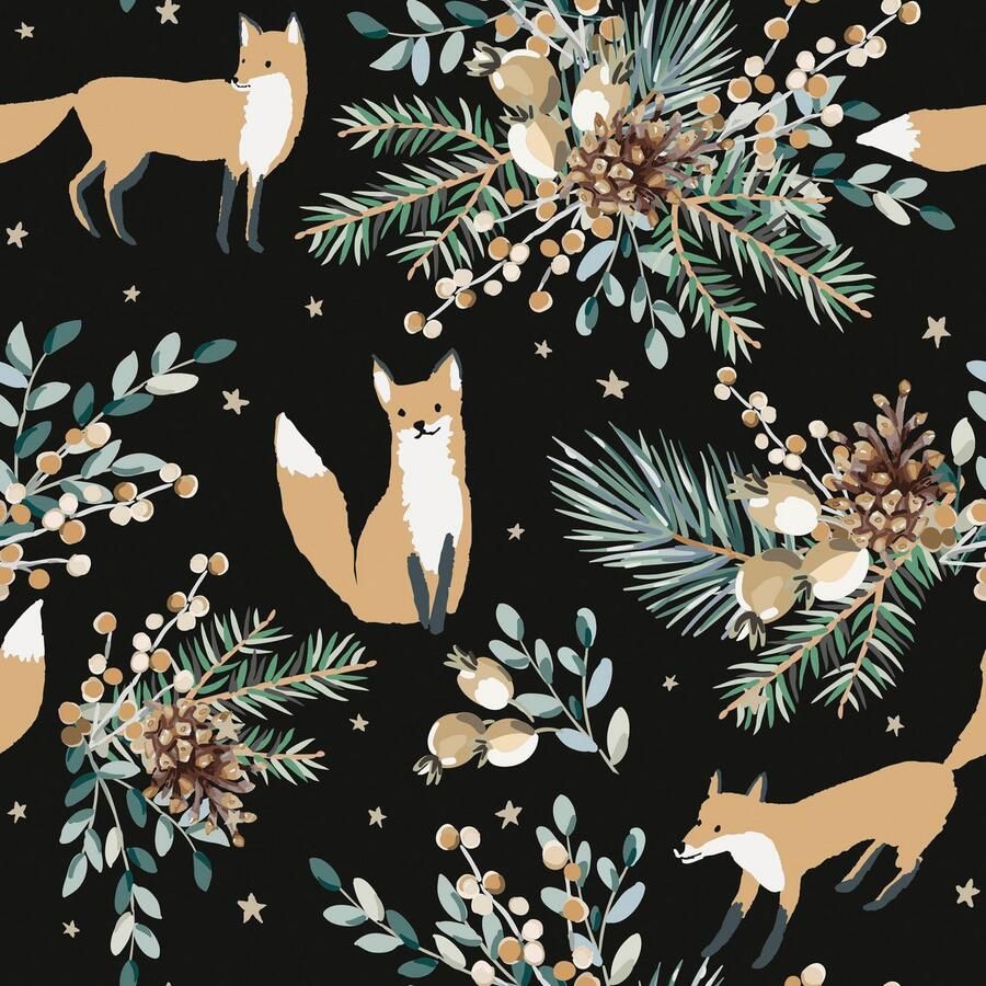 Queence Sierkussen Alice Kussenhoes vossen dier dierenmotief bloemen zwart minimalistisch natuur (1 stuk) - Foto 2