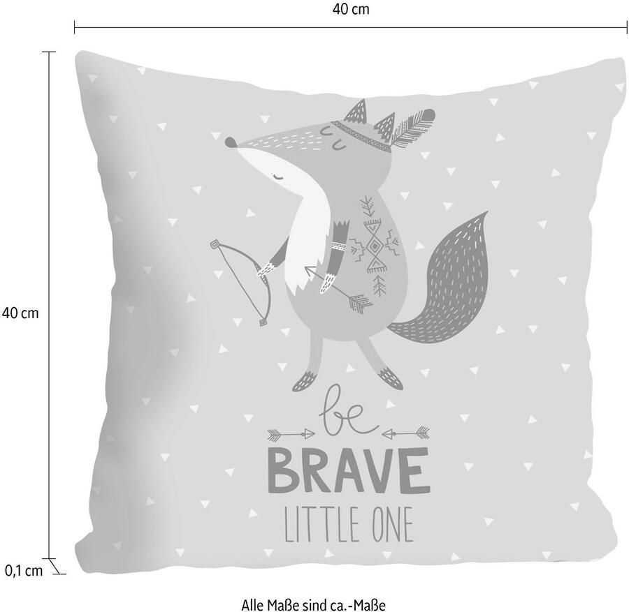 Queence Sierkussen Be Brave met kleine vos kussenovertrek zonder vulling(1 stuk) - Foto 3