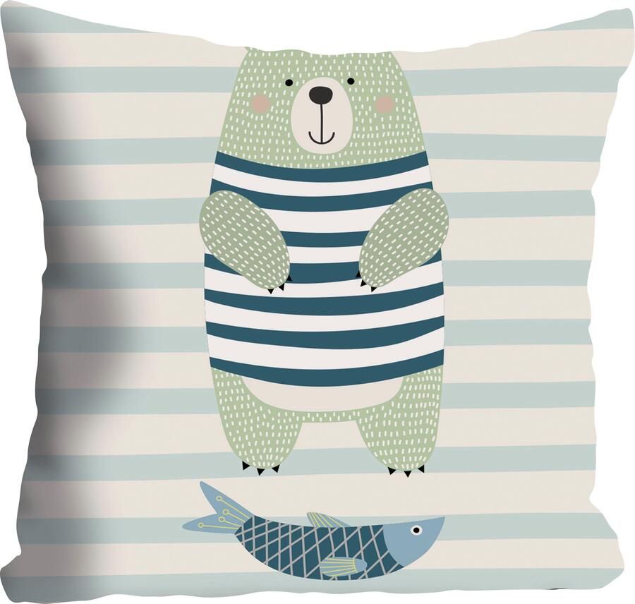 Queence Sierkussen Beer & vis Kussenovertrek zonder vulling(1 stuk) - Foto 4