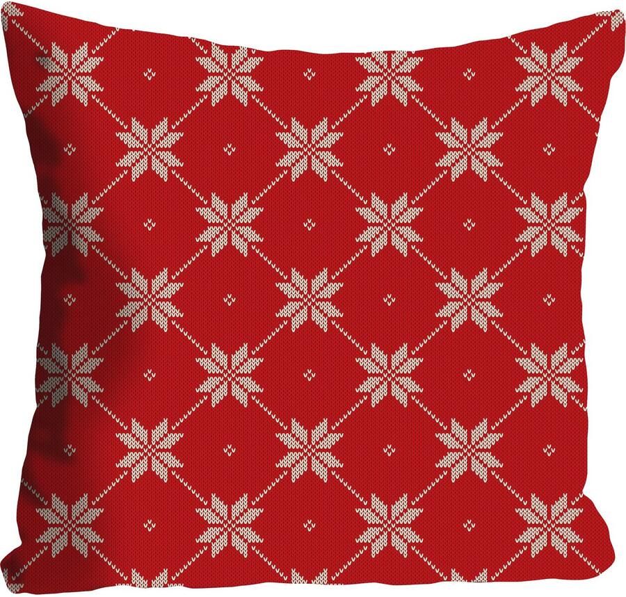 Queence Sierkussen CINDY Kussenhoes kerstpatroon rood wit stoflook feestelijk winterachtig (1 stuk) - Foto 3