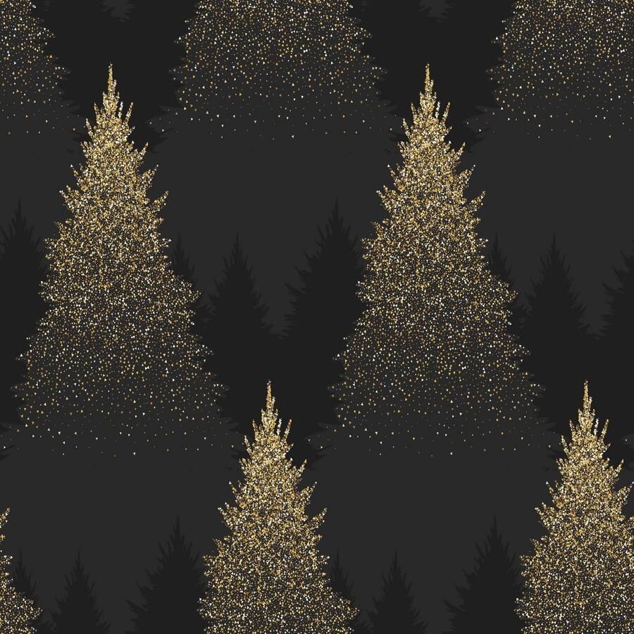 Queence Sierkussen HANNAH Kussenhoes zwart kerstbomen glitters bos kerst feestelijk (1 stuk) - Foto 3