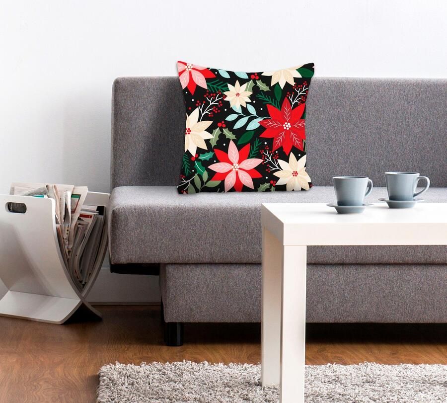 Queence Sierkussen Kerstster Kussenhoes kleurrijke bloemen floraal kleurrijk natuur bloemenpatroon (1 stuk) - Foto 5