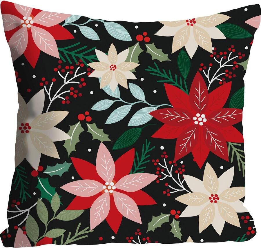 Queence Sierkussen Kerstster Kussenhoes kleurrijke bloemen floraal kleurrijk natuur bloemenpatroon (1 stuk) - Foto 3