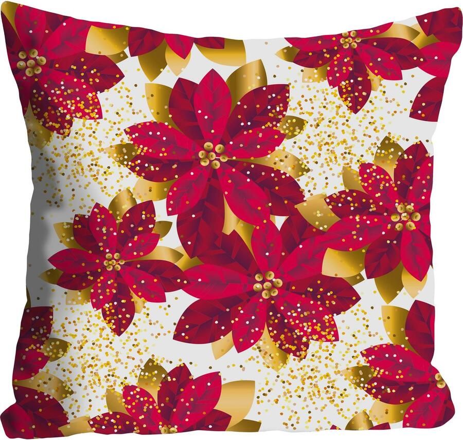 Queence Sierkussen Rosie Kussenhoes rode bloemen goudkleurige bloemen bloemenpatroon elegantie (1 stuk) - Foto 3