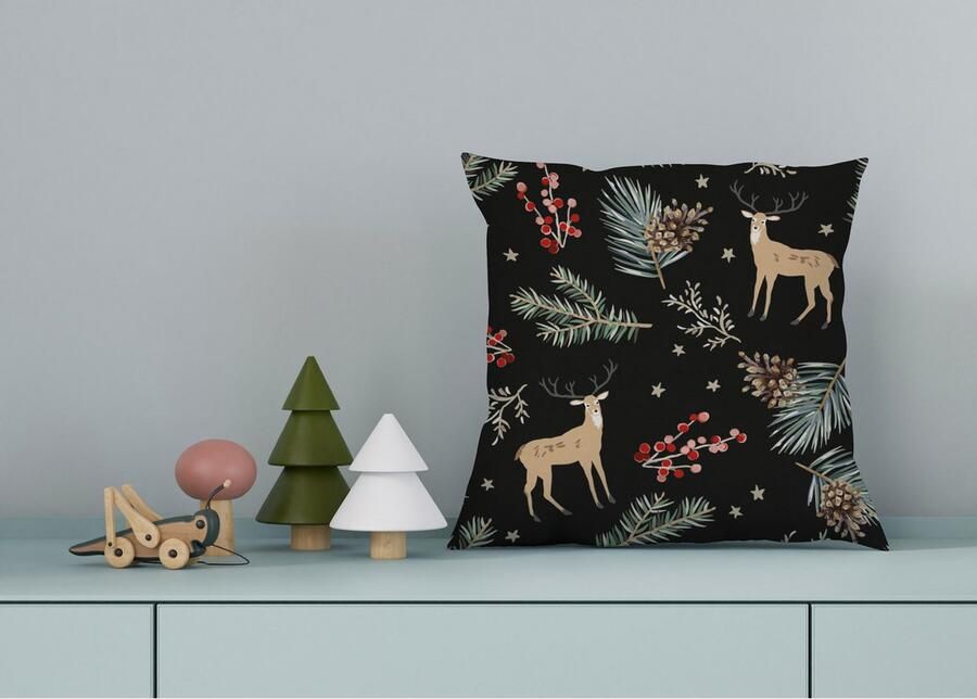 Queence Sierkussen RUDOLF Kussenhoes rendier kerst zwart winterachtig kerstmotief (1 stuk) - Foto 5