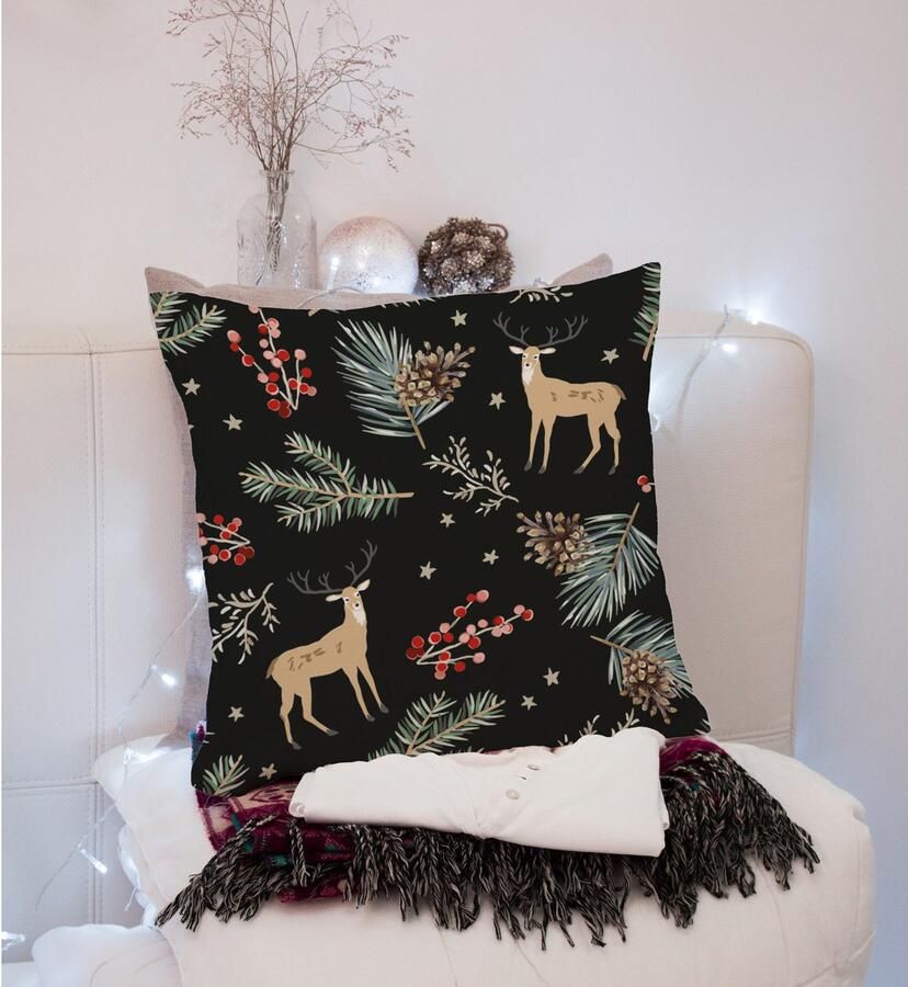 Queence Sierkussen RUDOLF Kussenhoes rendier kerst zwart winterachtig kerstmotief (1 stuk) - Foto 2