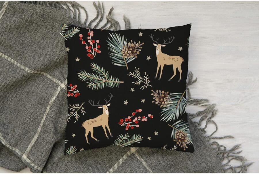 Queence Sierkussen RUDOLF Kussenhoes rendier kerst zwart winterachtig kerstmotief (1 stuk) - Foto 6