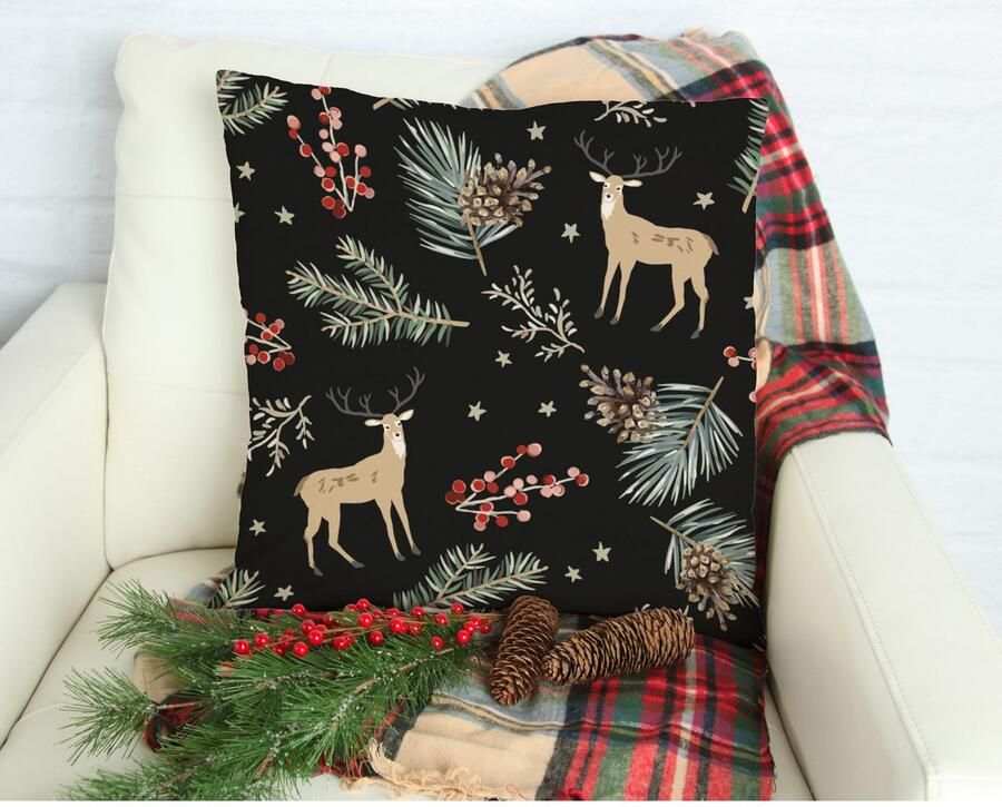 Queence Sierkussen RUDOLF Kussenhoes rendier kerst zwart winterachtig kerstmotief (1 stuk) - Foto 4