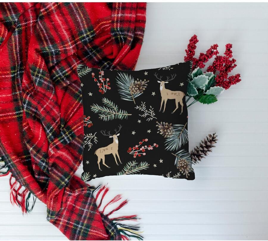 Queence Sierkussen RUDOLF Kussenhoes rendier kerst zwart winterachtig kerstmotief (1 stuk) - Foto 3