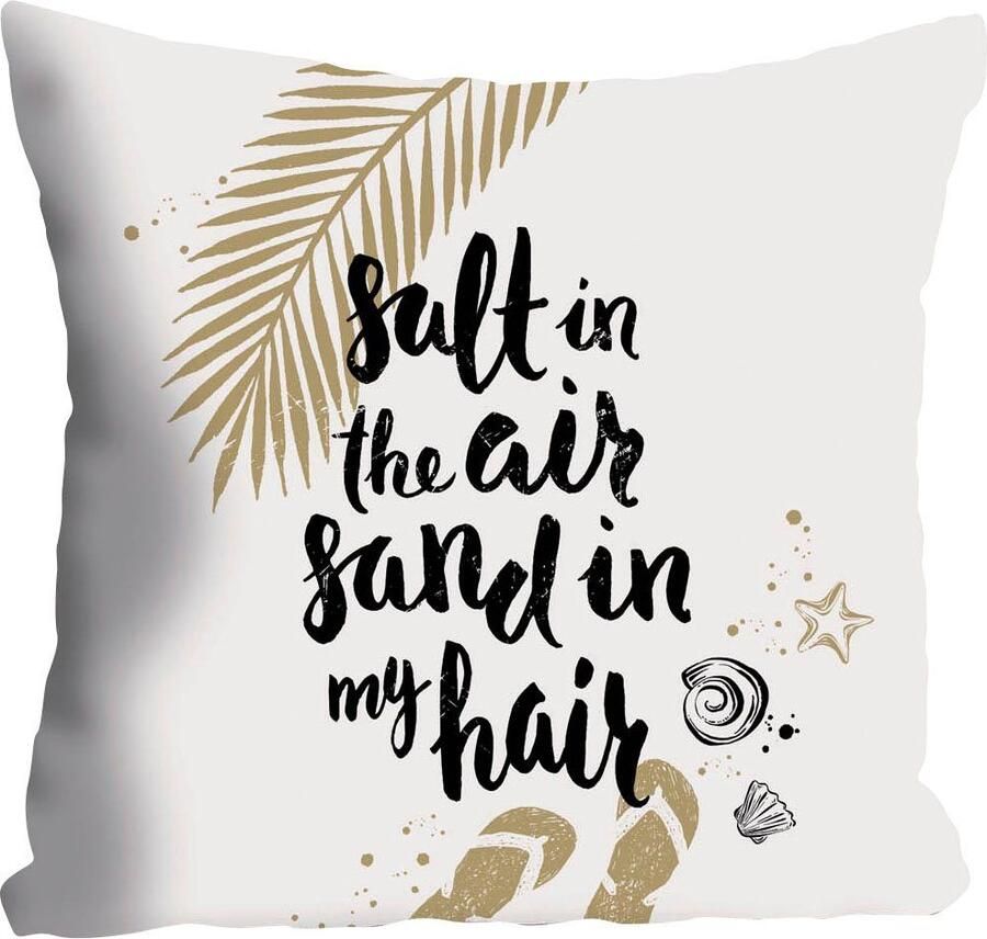 Queence Sierkussen Salt & Sand Kussenhoes Salt in the air sand in my hair spreuk zomer strand (1 stuk) - Foto 3