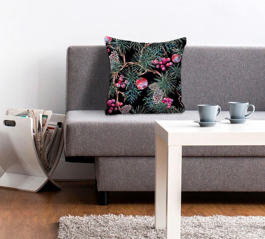 Queence Sierkussen Under the Mistletoe Kussenhoes mistletoe kerst feestelijk groene motief winterachtig (1 stuk) - Foto 5