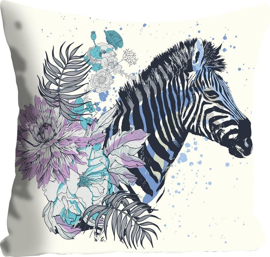 Queence Sierkussen Vesna Kussenhoes zebra bloemen kleurrijk tropisch patroon wild exotisch natuur (1 stuk) - Foto 3