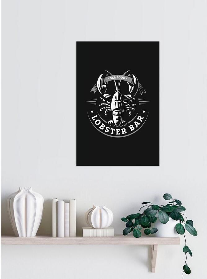 Queence Sierobject voor aan de wand LOBSTER BAR Stalen bord blikken bord spreuk grappig wanddecoratie retro 20x30cm - Foto 1