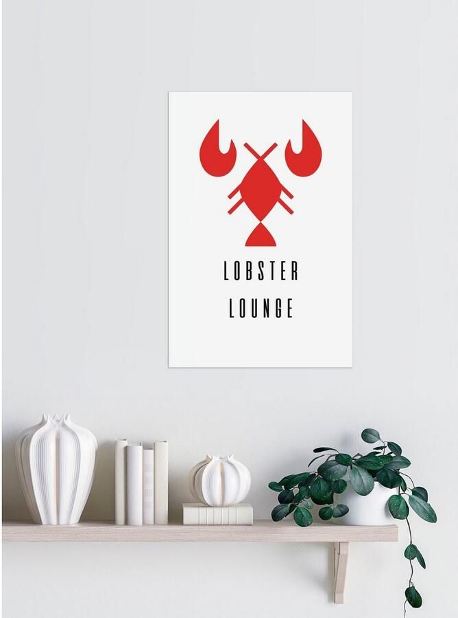 Queence Sierobject voor aan de wand LOBSTER LOUNGE Stalen bord blikken bord spreuk grappig wanddecoratie retro 20x30cm