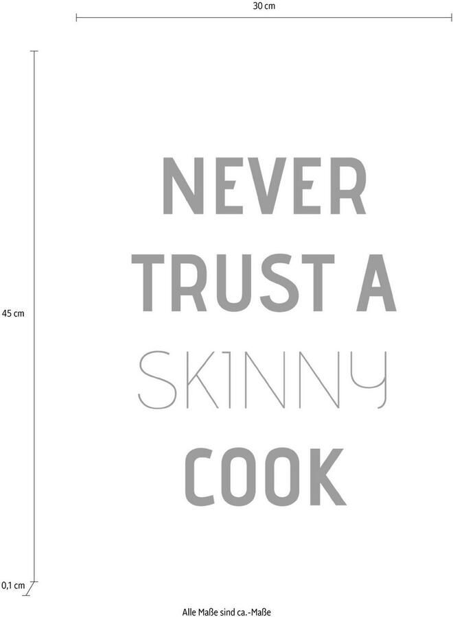 Queence Sierobject voor aan de wand Never trust a skinny cook Stalen bord blikken bord spreuk grappig wanddecoratie retro 20x30cm - Foto 2