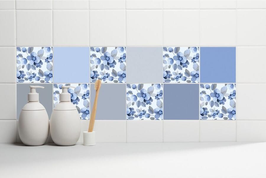 Queence Tegelsticker Bloemen Stickertegels zelfklevend stickers 12-delige set (12 stuks) - Foto 6