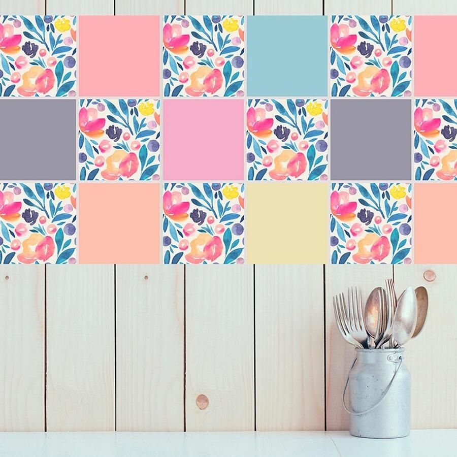 Queence Tegelsticker Bloemen Stickertegels zelfklevend stickers 12-delige set - Foto 2