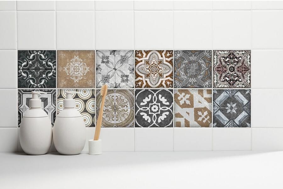 Queence Tegelsticker Mozaïek motief Stickertegels zelfklevend stickers 12-delige set - Foto 4