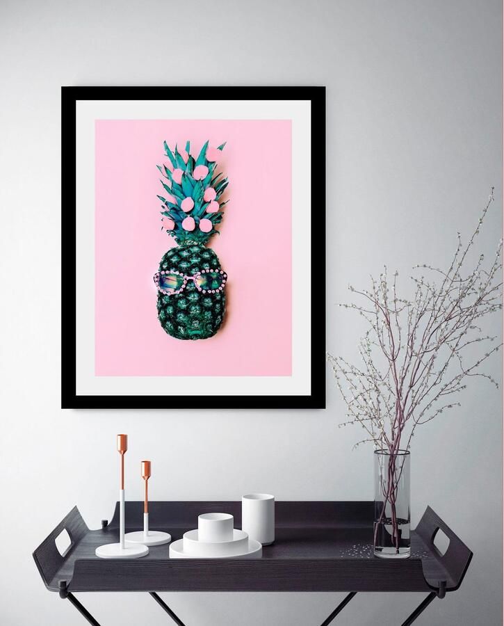 Queence Wanddecoratie Ananas HD premium posterdruk incl. houten lijst - Foto 2