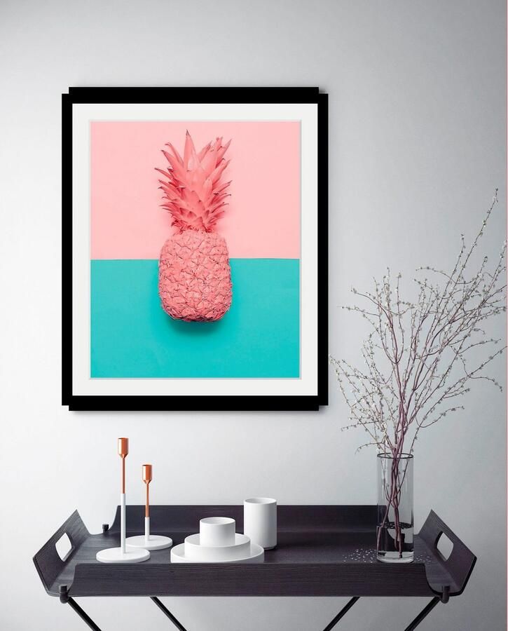 Queence Wanddecoratie Ananas HD premium posterdruk incl. houten lijst - Foto 3
