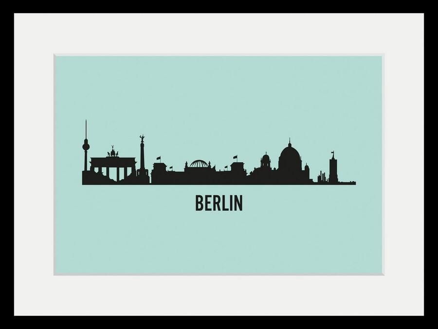 Queence Wanddecoratie Berlijn Skyline HD premium posterdruk incl. houten lijst (1 stuk) - Foto 4