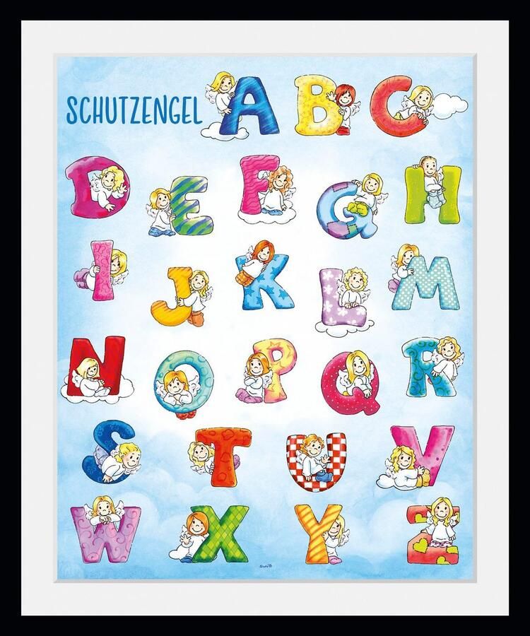 Queence Wanddecoratie Beschermengel ABC HD premium posterdruk incl. houten lijst (1 stuk) - Foto 3