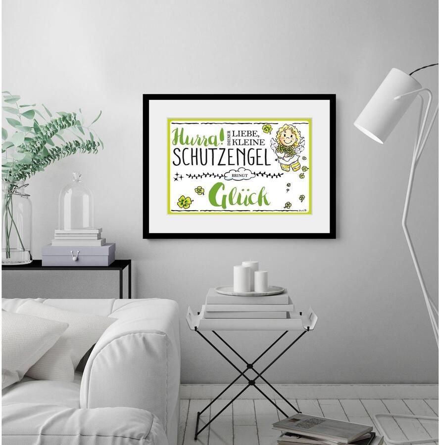 Queence Wanddecoratie Beschermengel geluk HD premium posterdruk incl. houten lijst (1 stuk) - Foto 2