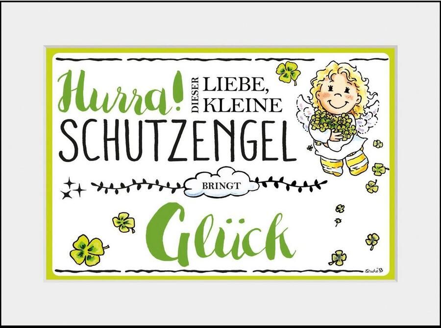 Queence Wanddecoratie Beschermengel geluk HD premium posterdruk incl. houten lijst (1 stuk) - Foto 5