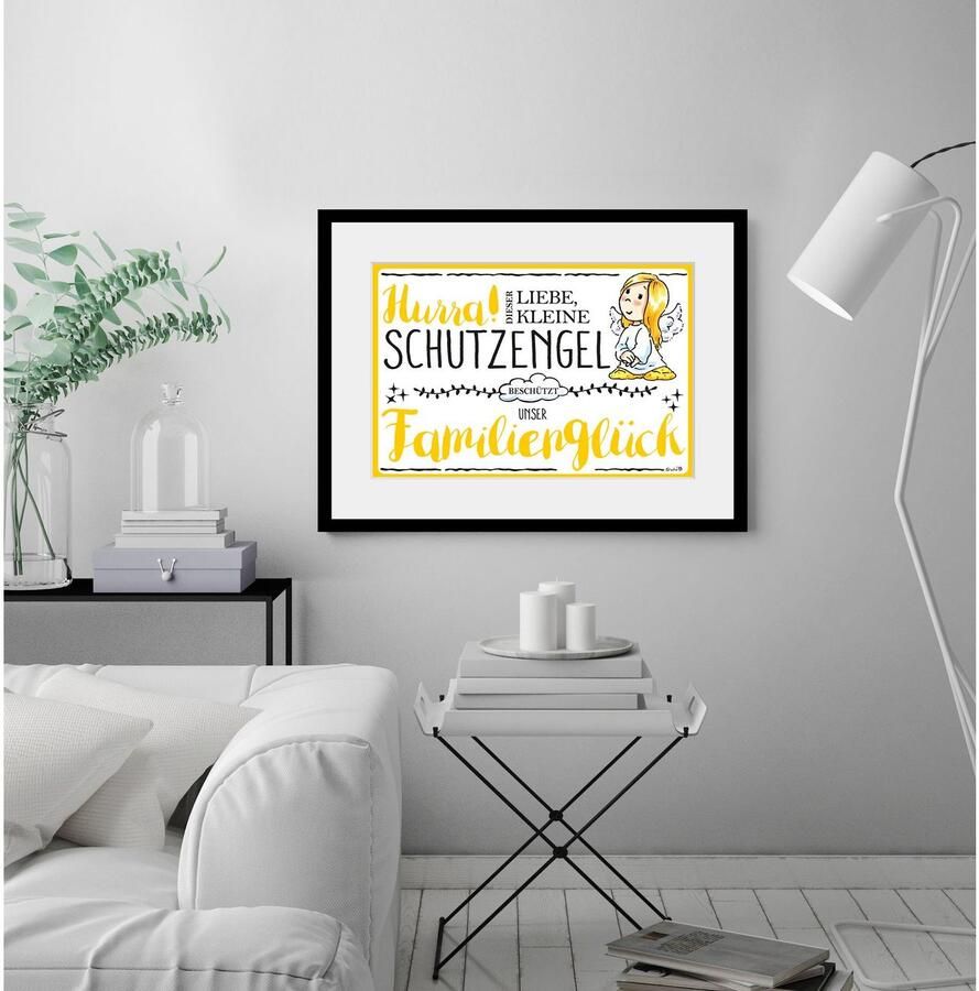 Queence Wanddecoratie Beschermengel gezinsgeluk HD premium posterdruk incl. houten lijst (1 stuk) - Foto 2