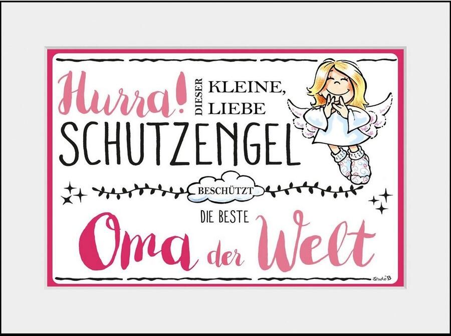 Queence Wanddecoratie Beschermengel oma HD premium posterdruk incl. houten lijst (1 stuk) - Foto 5