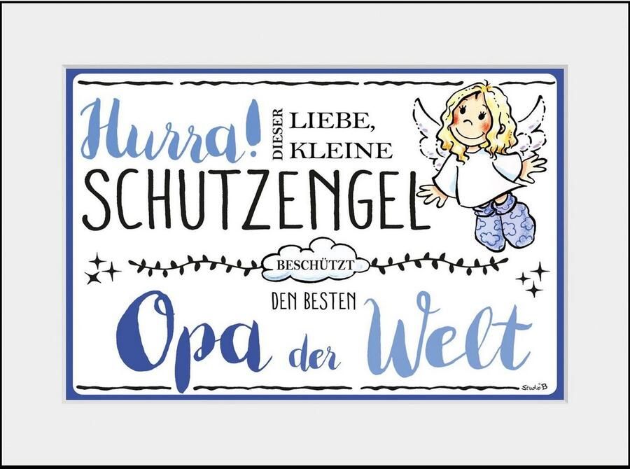 Queence Wanddecoratie Beschermengel opa HD premium posterdruk incl. houten lijst (1 stuk) - Foto 5