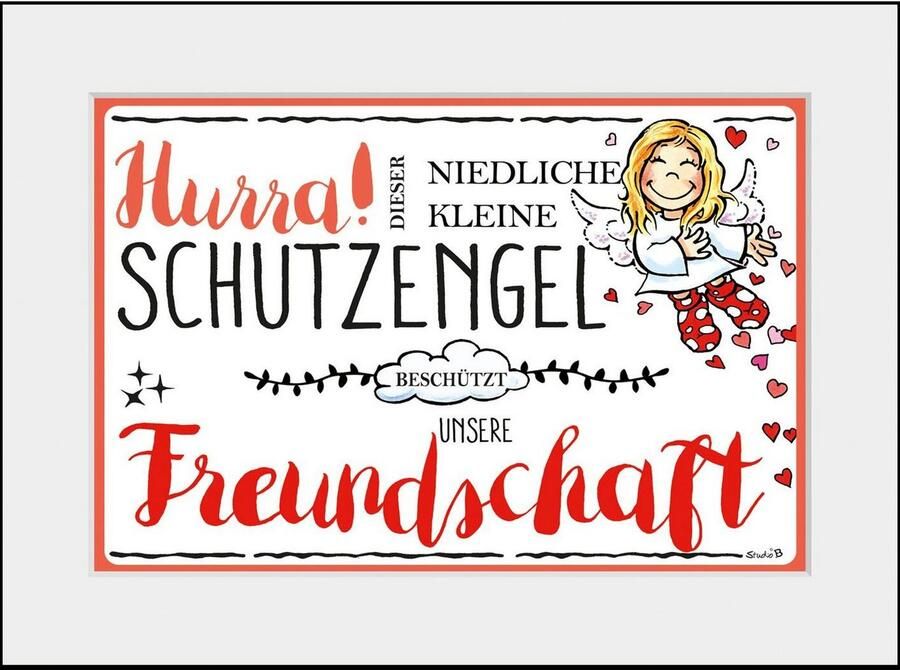 Queence Wanddecoratie Beschermengel vriendschap HD premium posterdruk incl. houten lijst (1 stuk) - Foto 4