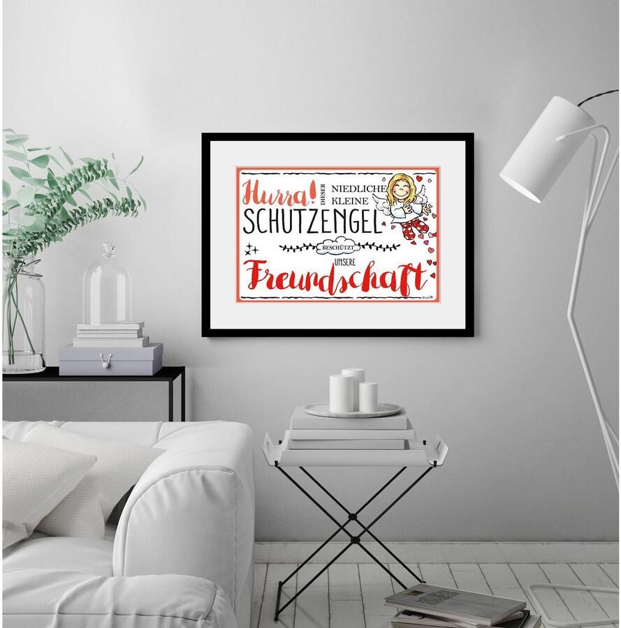Queence Wanddecoratie Beschermengel vriendschap HD premium posterdruk incl. houten lijst (1 stuk)