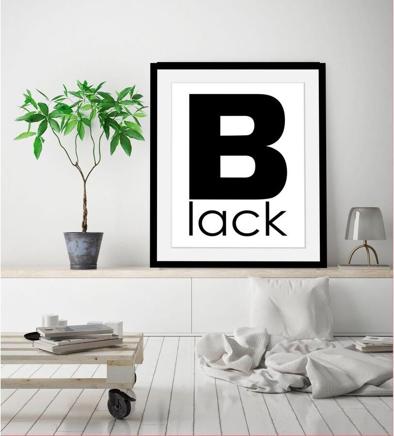 Queence Wanddecoratie Black HD premium posterdruk incl. houten lijst