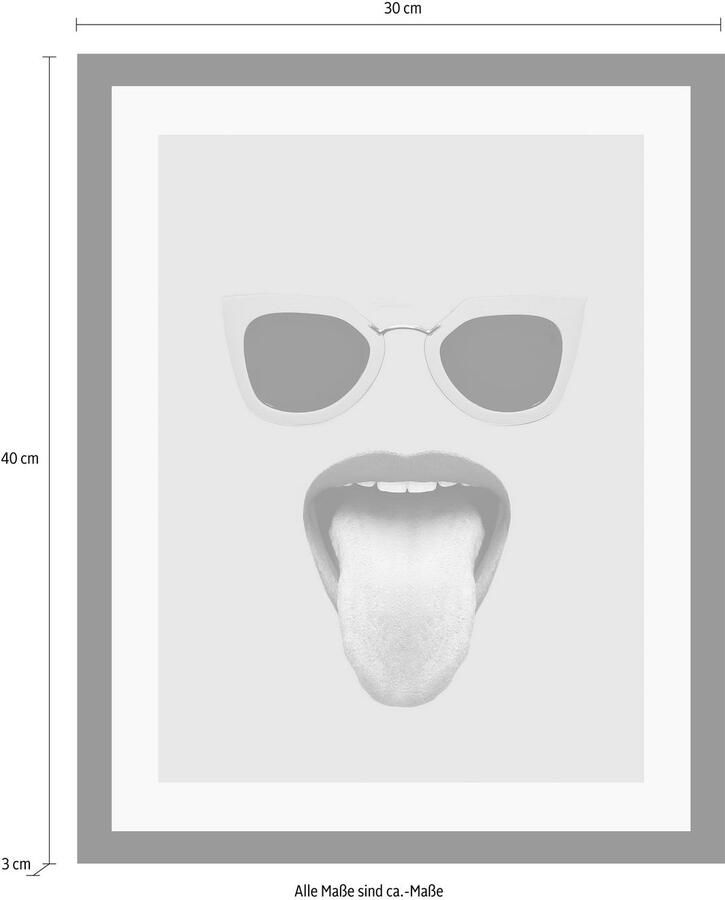 Queence Wanddecoratie Bril + mond HD premium posterdruk incl. houten lijst - Foto 3