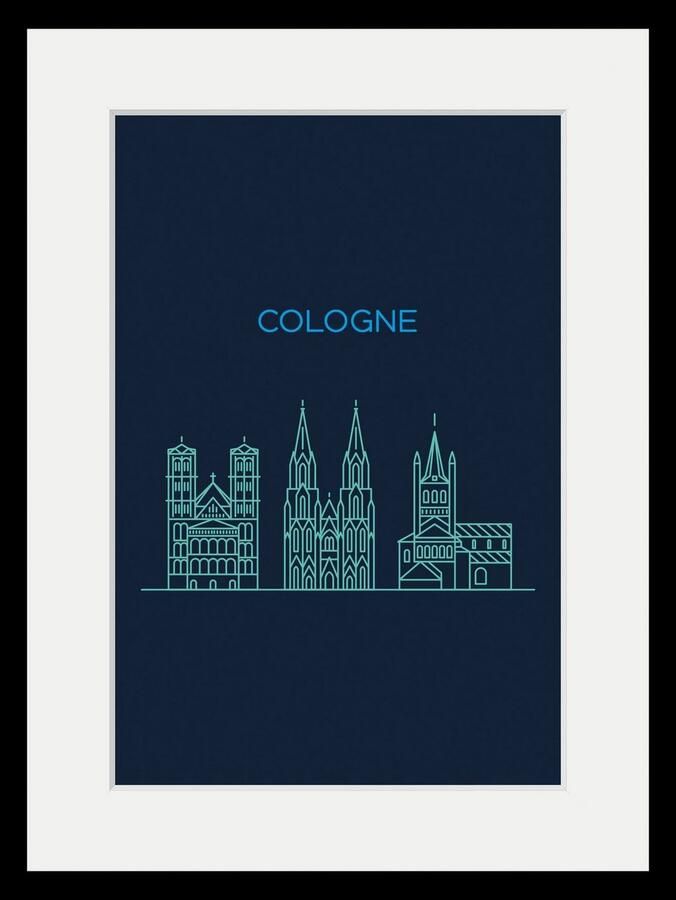 Queence Wanddecoratie Cologne sightseeing HD premium posterdruk incl. houten lijst (1 stuk) - Foto 4