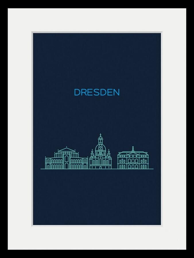 Queence Wanddecoratie Dresden sightseeing HD premium posterdruk incl. houten lijst (1 stuk) - Foto 4