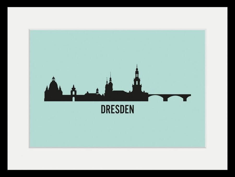 Queence Wanddecoratie Dresden skyline HD premium posterdruk incl. houten lijst (1 stuk) - Foto 4