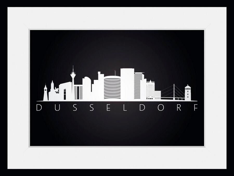 Queence Wanddecoratie Düsseldorf bezienswaardigheden HD premium posterdruk incl. houten lijst (1 stuk) - Foto 4