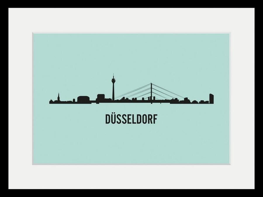 Queence Wanddecoratie Düsseldorf skyline HD premium posterdruk incl. houten lijst (1 stuk) - Foto 3