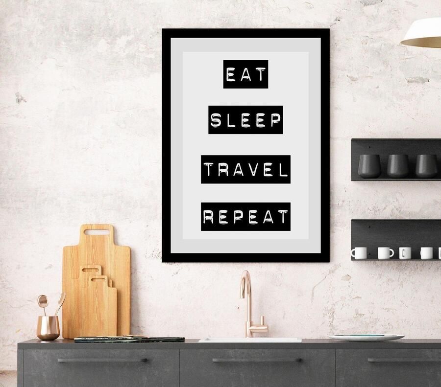 Queence Wanddecoratie Eat HD premium posterdruk incl. houten lijst - Foto 3