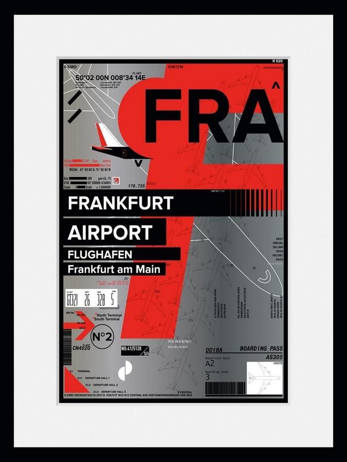 Queence Wanddecoratie FRA AIRPORT HD premium posterdruk incl. houten lijst (1 stuk) - Foto 4