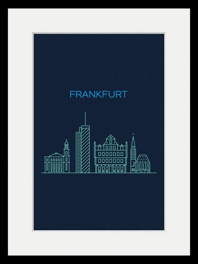 Queence Wanddecoratie Frankfurt sightseeing HD premium posterdruk incl. houten lijst (1 stuk) - Foto 4