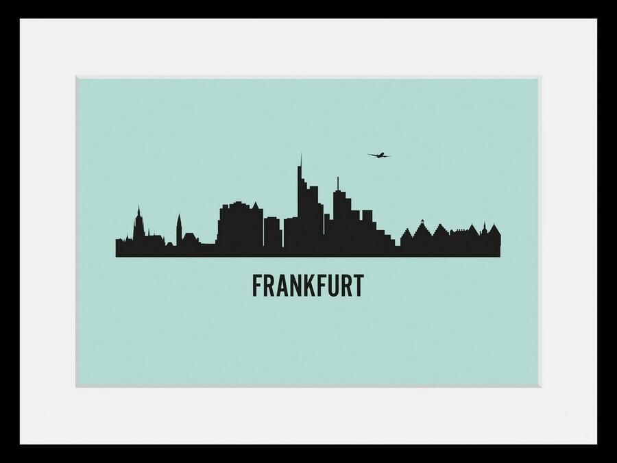 Queence Wanddecoratie Frankfurt skyline HD premium posterdruk incl. houten lijst (1 stuk) - Foto 4