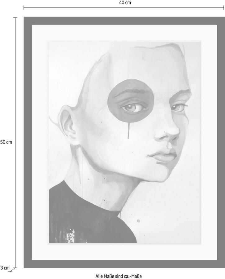 Queence Wanddecoratie Gezicht met kleurvlek HD premium posterdruk incl. houten lijst - Foto 3