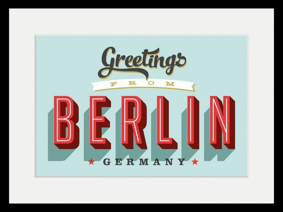 Queence Wanddecoratie Greetings from Berlin HD premium posterdruk incl. houten lijst (1 stuk) - Foto 4