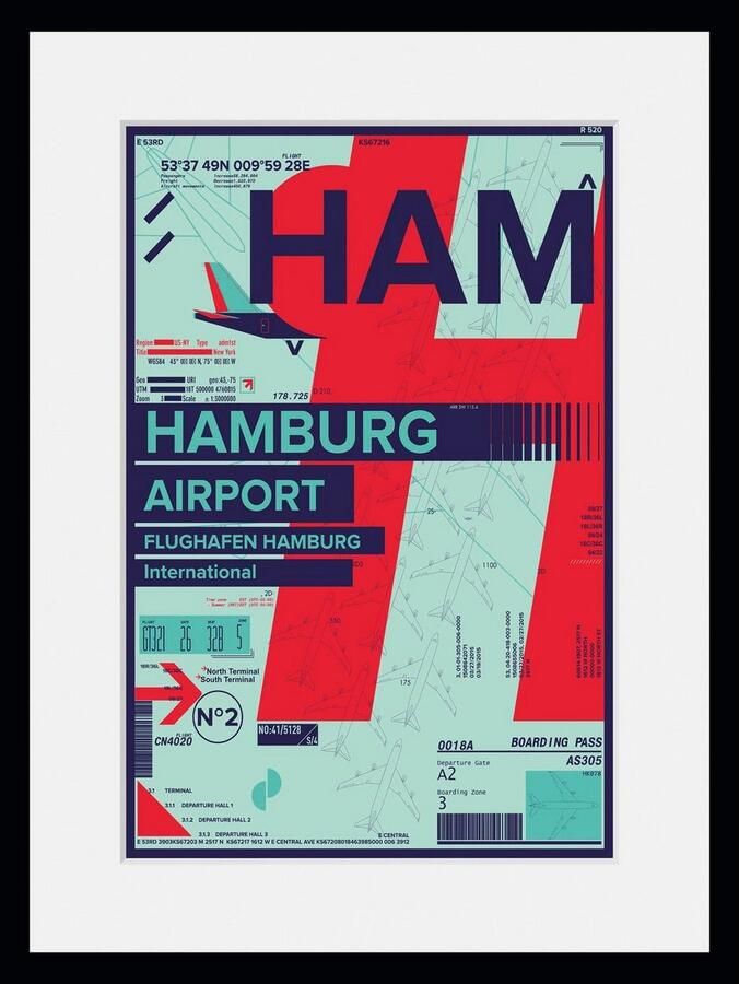 Queence Wanddecoratie HAM AIRPORT HD premium posterdruk incl. houten lijst (1 stuk) - Foto 4