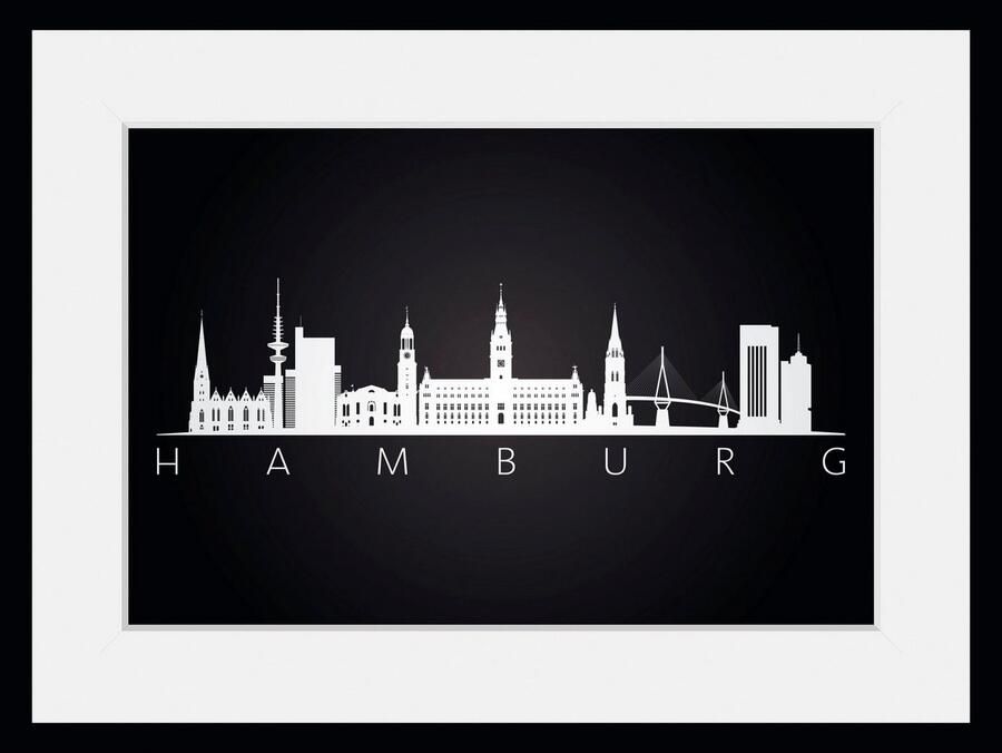 Queence Wanddecoratie Hamburg Bezienswaardigheden HD premium posterdruk incl. houten lijst (1 stuk) - Foto 4