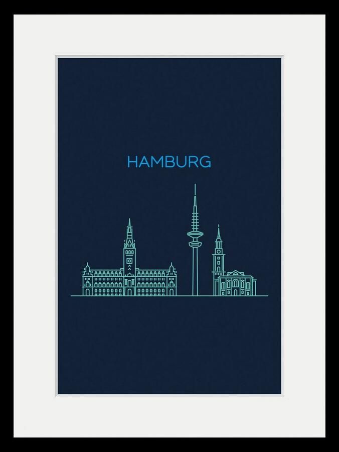 Queence Wanddecoratie Hamburg Sightseeing HD premium posterdruk incl. houten lijst (1 stuk) - Foto 4