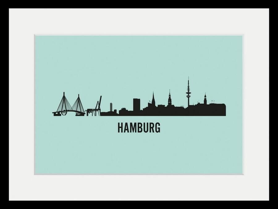 Queence Wanddecoratie Hamburg Skyline HD premium posterdruk incl. houten lijst (1 stuk) - Foto 4